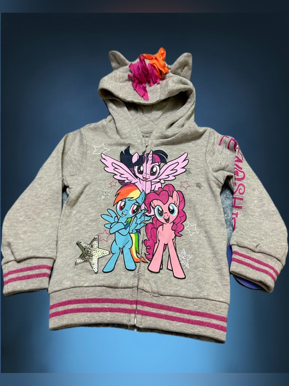 Hasbro My Little Pony Gray Hoodie with Pink and Rainbow Graphics 3T